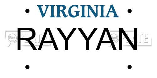 RAYYAN Virginia License Plate