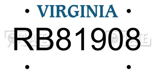 RB81908 Virginia License Plate