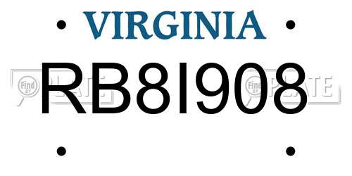 RB8I908 Virginia License Plate