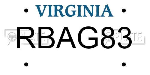 RBAG83 Virginia License Plate