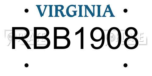 RBB1908 Virginia License Plate