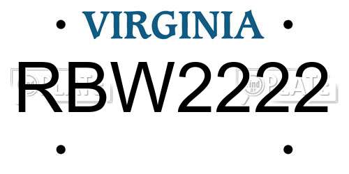 RBW2222 Virginia License Plate