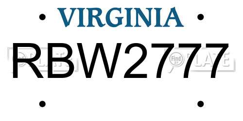 RBW2777 Virginia License Plate