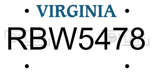 RBW5478 Virginia License Plate