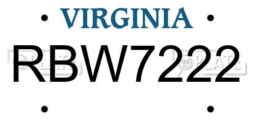 RBW7222 Virginia License Plate