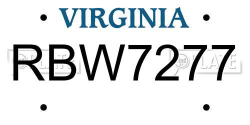 RBW7277 Virginia License Plate