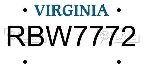 RBW7772 Virginia License Plate