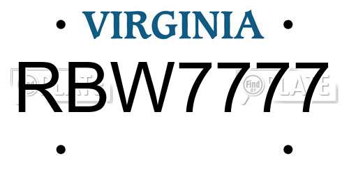 RBW7777 Virginia License Plate