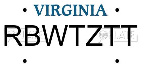 RBWTZTT Virginia License Plate