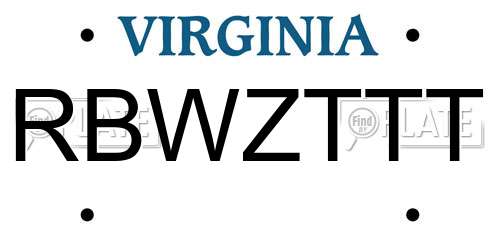 RBWZTTT Virginia License Plate