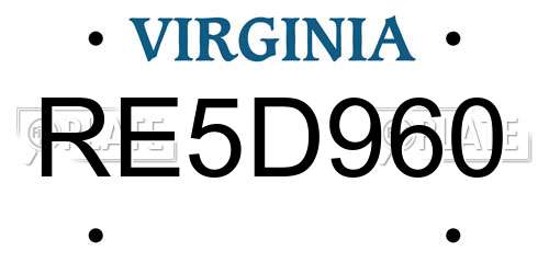 RE5D960 Virginia License Plate