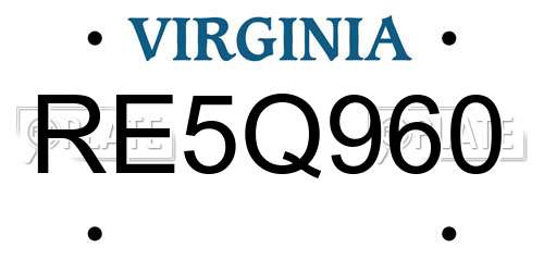 RE5Q960 Virginia License Plate
