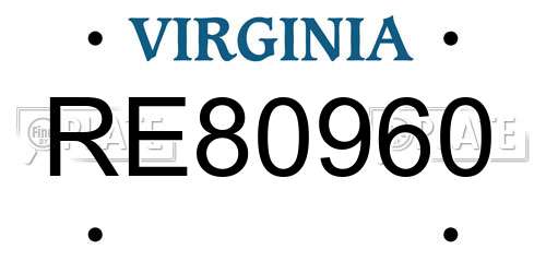 RE80960 Virginia License Plate