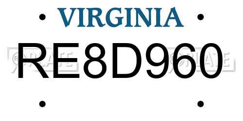 RE8D960 Virginia License Plate