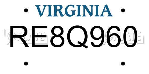RE8Q960 Virginia License Plate