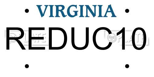 REDUC10 Virginia License Plate