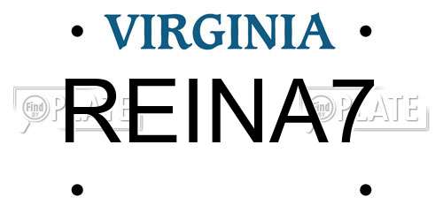 REINA7 Virginia License Plate