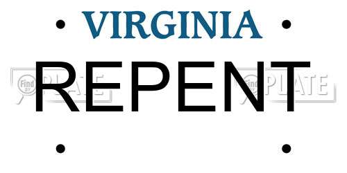 REPENT Virginia License Plate