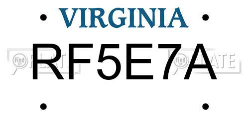 RF5E7A Virginia License Plate