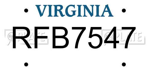 RFB7547 Virginia License Plate