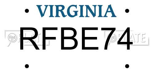 RFBE74 Virginia License Plate