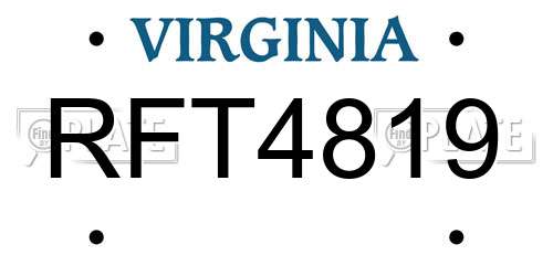 RFT4819 Virginia License Plate