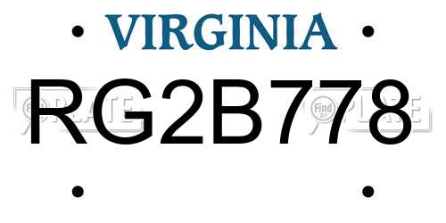 RG2B778 Virginia License Plate
