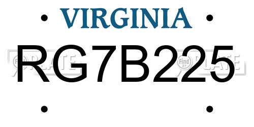 RG7B225 Virginia License Plate