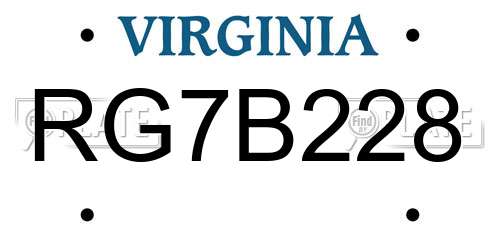 RG7B228 Virginia License Plate