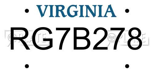 RG7B278 Virginia License Plate