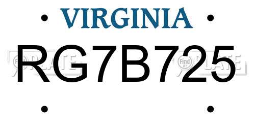 RG7B725 Virginia License Plate