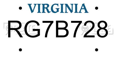 RG7B728 Virginia License Plate