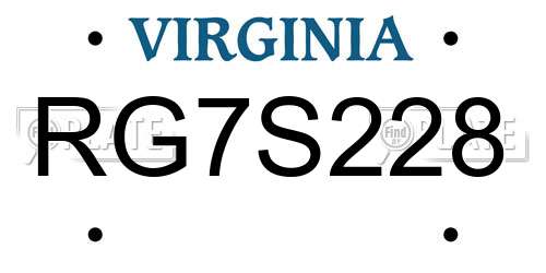 RG7S228 Virginia License Plate