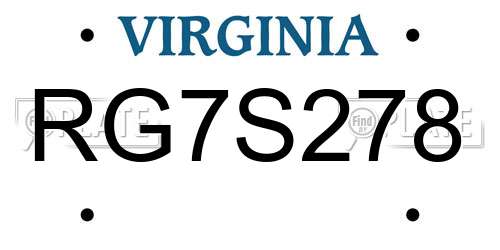 RG7S278 Virginia License Plate