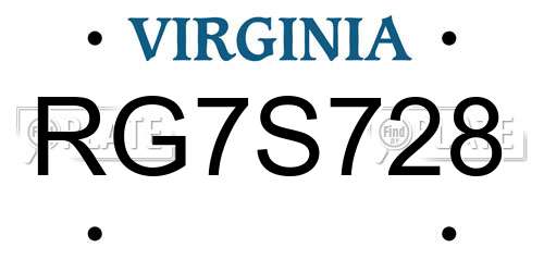 RG7S728 Virginia License Plate