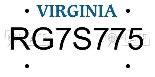RG7S775 Virginia License Plate
