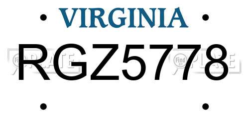 RGZ5778 Virginia License Plate