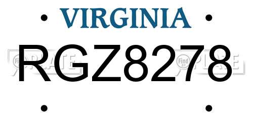 RGZ8278 Virginia License Plate