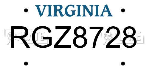 RGZ8728 Virginia License Plate