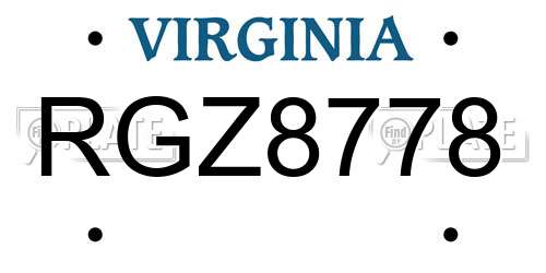RGZ8778 Virginia License Plate
