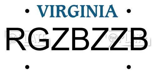 RGZBZZB Virginia License Plate