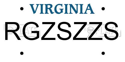 RGZSZZS Virginia License Plate