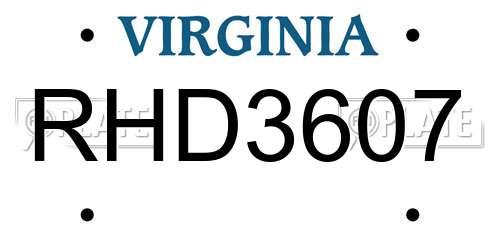 RHD3607 Virginia License Plate
