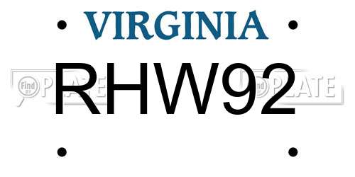 RHW92 Virginia License Plate