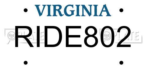 RIDE802 Virginia License Plate