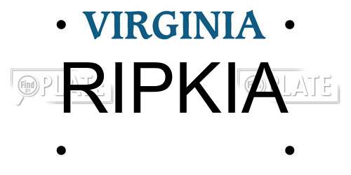RIPKIA Virginia License Plate