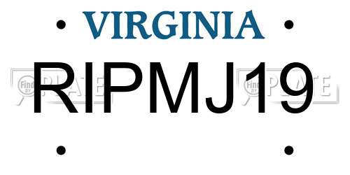 RIPMJ19 Virginia License Plate