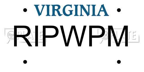 RIPWPM Virginia License Plate