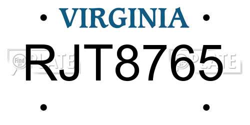 RJT8765 Virginia License Plate