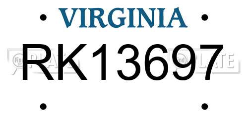 RK13697 Virginia License Plate